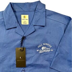 Lark & Owl Speed Shop Shirt Mens Medium Blue NEW Boxy Cotton‎ Moto New w/Tags